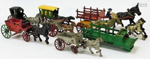 9PC American Cast Iron Horse Drawn Carriage Toys