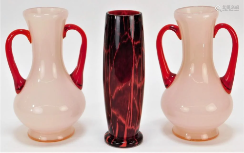 3PC Kralik Ruckl Bohemian Art Glass Vase Group