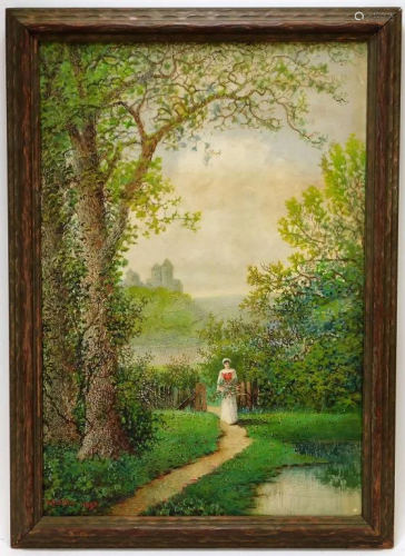 G. F Fuller Spring Young Maiden Landscape Painting