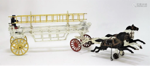 LG Antique Cast Iron Horse Drawn Fire Truck