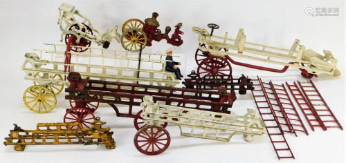 8PC Kenton Cast Iron Fire Truck Wagons