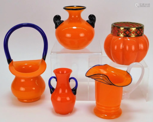 5 Orange Tango Bohemian Czech Art Glass Vas…