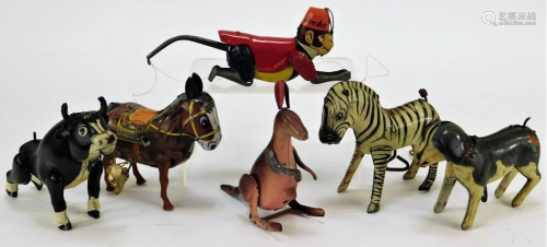 6PC Japanese Linemar Animal Tin Toy Group