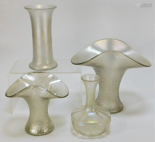 4 Attr. Loetz Opalescent Bohemian Art Glass Vases