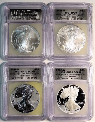 4PC United States $1 Silver Eagle Anniversary Coin