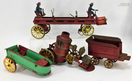 4PC American Tin Fire Truck Bell Toy Group
