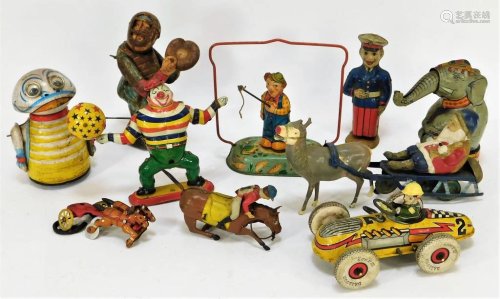 10PC Antique J. Chein T.P.S. Wind Up Tin Toys