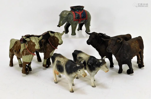 5PC American Cast Iron Animal Bank and Toy Group