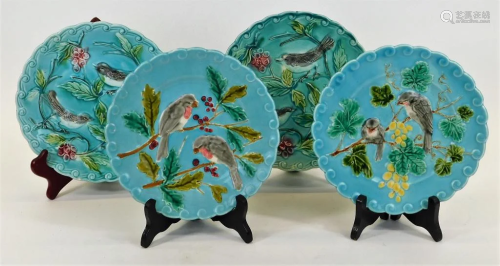 4 Sarreguemines French Majolica Bird Plates