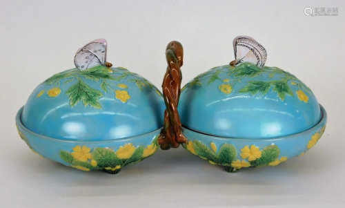 George Jones Majolica Butterfly Compartmented Dish