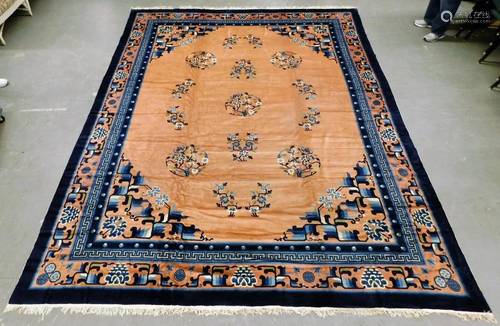 Antique Chinese Peking Blue Peach Rug