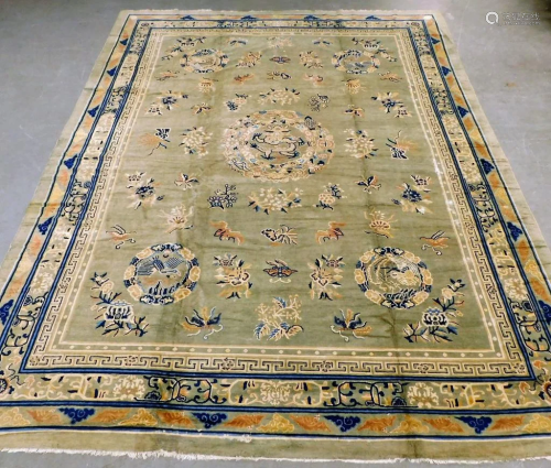Antique Chinese Pictorial Silk Carpet Rug