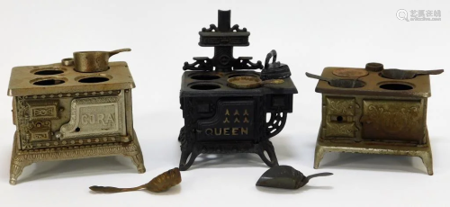 3 Attr. J and E Stevens Cast Iron Toy Stoves