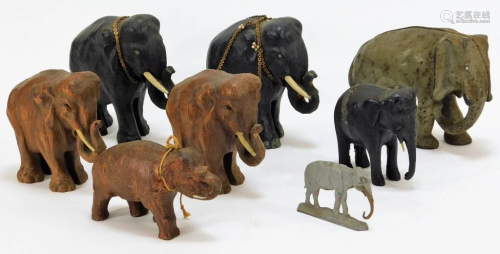 8PC Papier Mache Cast Iron Elephant Toy Group