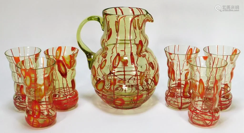 7PC Kralik Bohemian Art Glass Pitcher Set