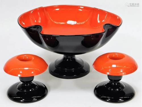 Kralik Red Tango Bohemian Art Glass Console Set