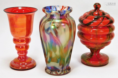 3 Assorted Bohemian Czech Art Glass Vase Jar Group