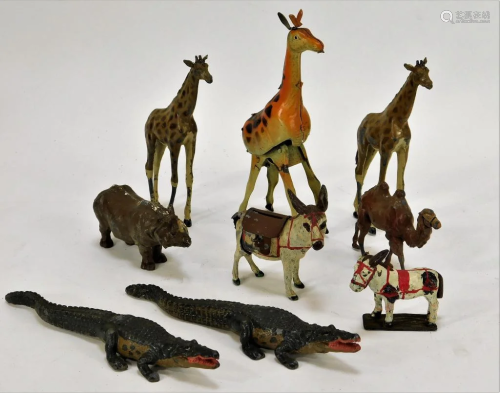 9 PC Assorted Wild Animal Cast Iron and Tin Toys