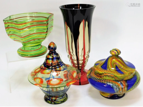 4PC Assorted Kralik Bohemian Czech Art Glass Gr…