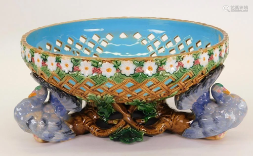 RARE Minton Majolica Turkey Basket Center Bowl