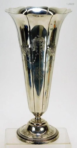 19C. English Sterling Silver Trumpet Vase