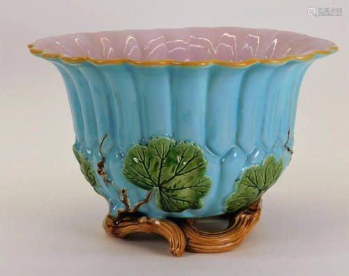 English Minton Majolica Lobed Floral Jardiniere