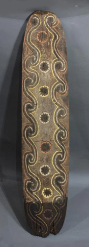 A Papua New Guinea longhouse carved wood panel