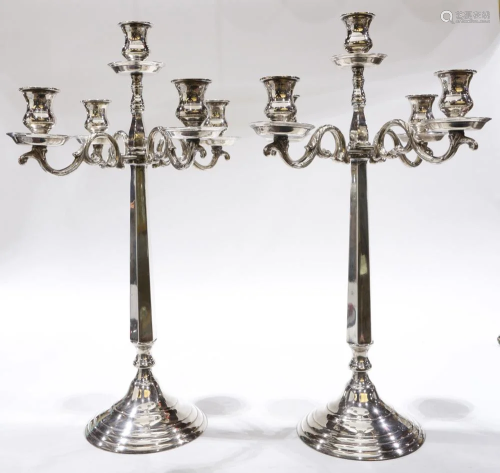 (lot of 2) Gothic Revival silver plate five light