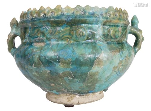 A Persian Kashan pottery monteith