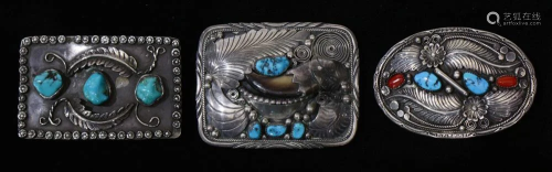 (lot of 3) A Southwest turquoise mounted silver belt