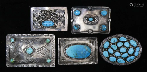 Southwest turquoise mounted silver belt buckle lot