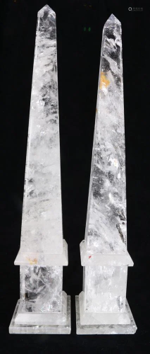 A pair of Neoclassical style rock crystal obelisks