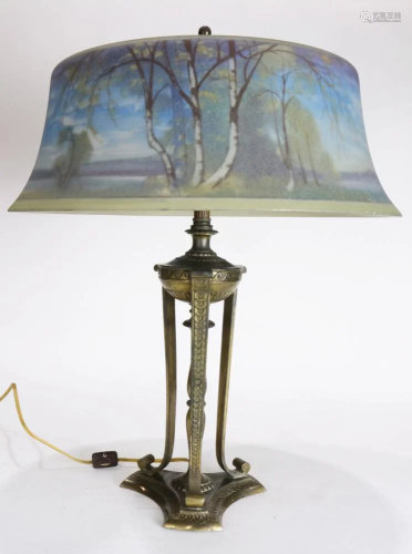 A Pairpoint Northwoods reverse painted table lamp