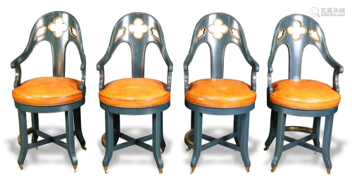 A group of custom Gothic style barstools