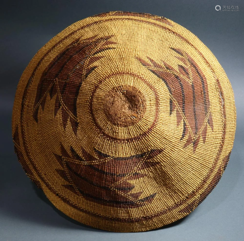 Pomo American Indian twined basketry tray