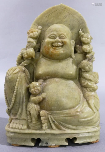 A Chinese Soapstone Figure of A Seated Hotei with