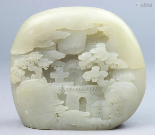 A Chinese Carved White Jade Boulder