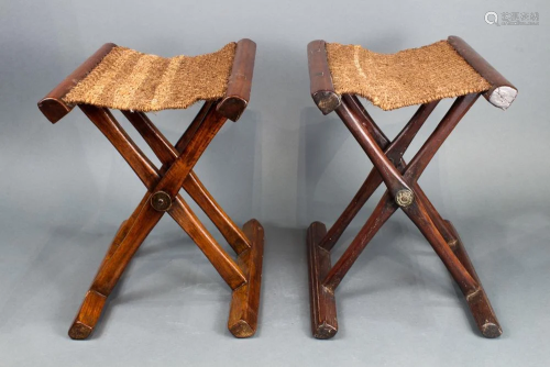(lot of 2) A pair of Chinese Hardwood Stools