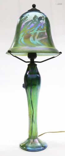 A Phoenix Studios iridescent art glass table lamp