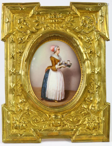 A Meissen hand painted porcelain plaque of La Belle