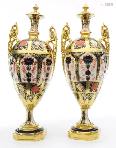 A pair of Royal Crown Derby urns