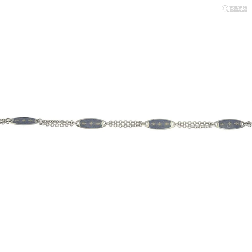 An 18ct gold lilac enamel bracelet, by Faberge.S…