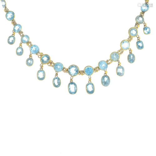 A blue zircon fringe necklace, with push-piece