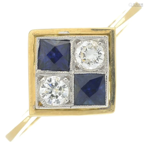 A sapphire and brilliant-cut diamond ring.Estimated