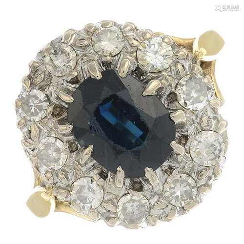 An 18ct gold sapphire and diamond cluster