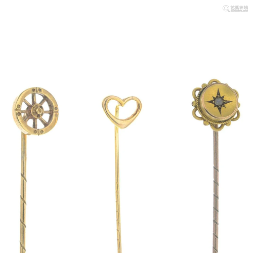 Four early 20th century gem-set stickpins, together