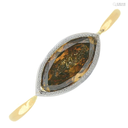 A 'brown' marquise-shape diamond-single stone