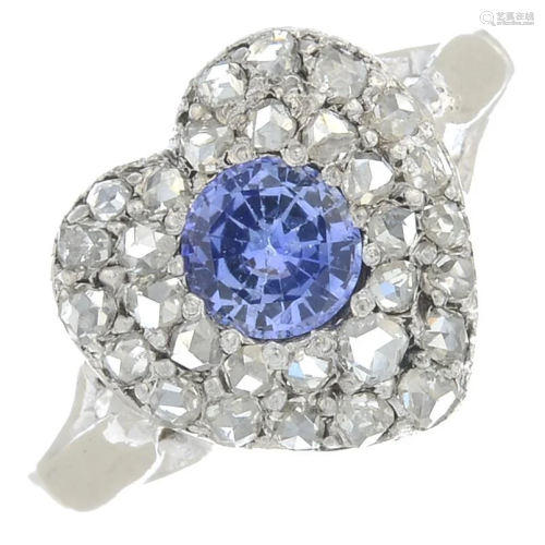 A sapphire and rose-cut diamond ring.Sapphire weight