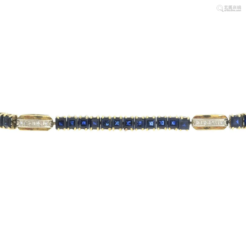 A sapphire and diamond bracelet.Estimated to…