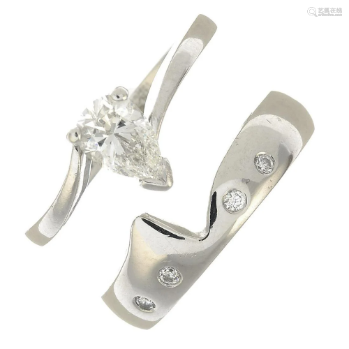 A platinum pear-shape diamond single-stone ring,